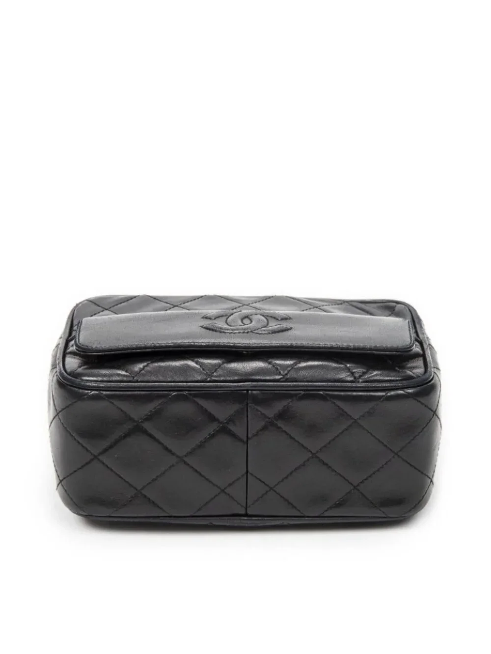Chanel CC Logo Fringe Chain Shoulder Bag Black Quilted Lambskin Leather